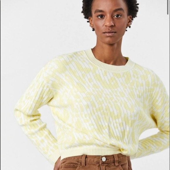 Rachel Comey Prompt Knit V-Tuck Crewneck Yellow & White Pullover - Picture 1 of 9